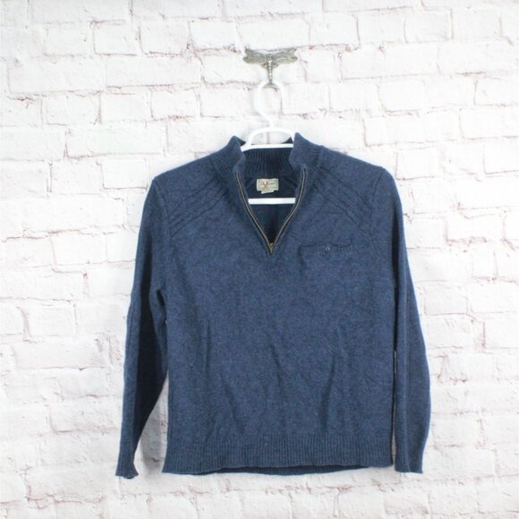 LL Bean Rangeley Merino Wool Pullover Sweater Quarter Zip Navy Size L - Picture 4 of 11